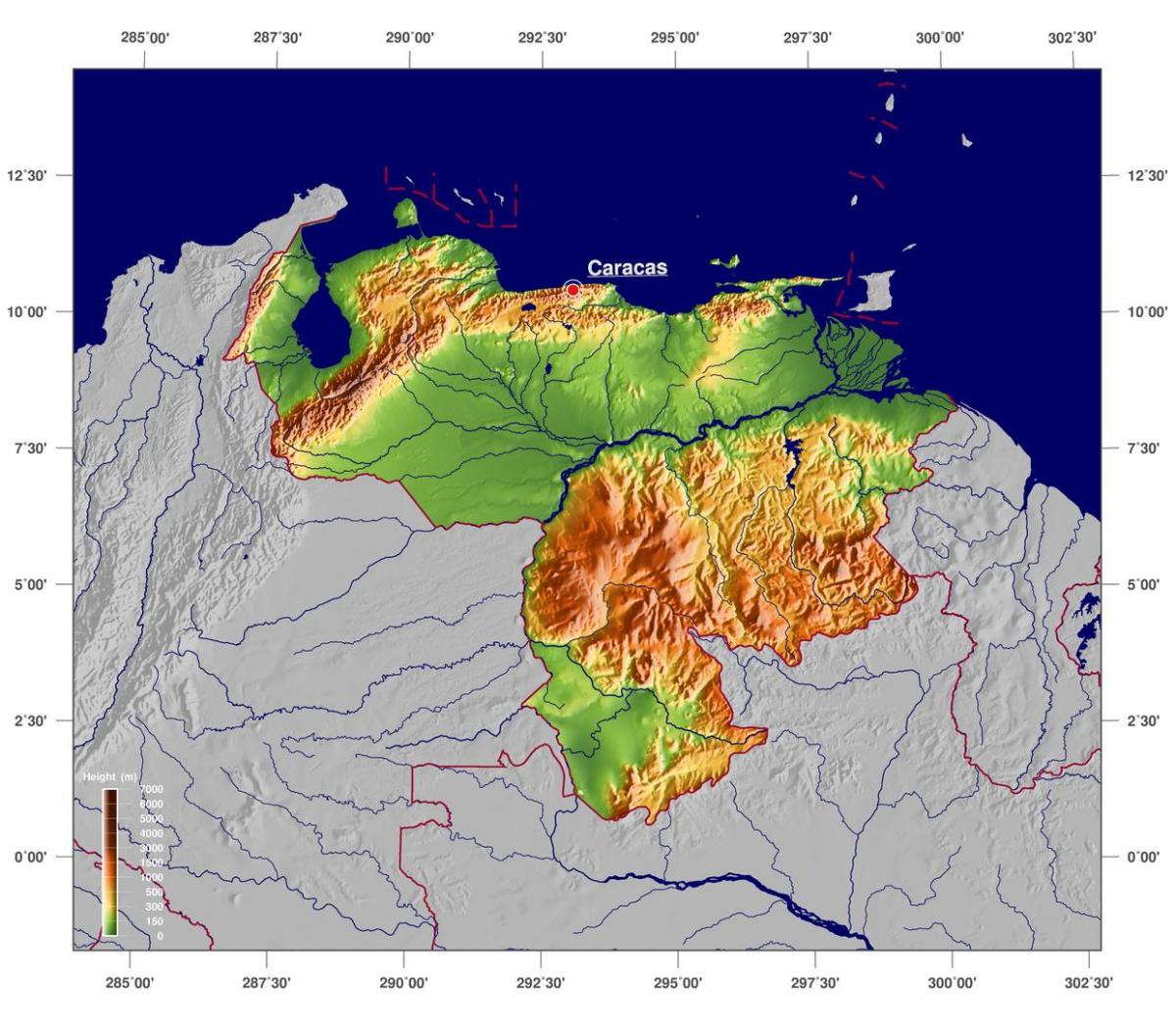 karta fizička karta Venezuele