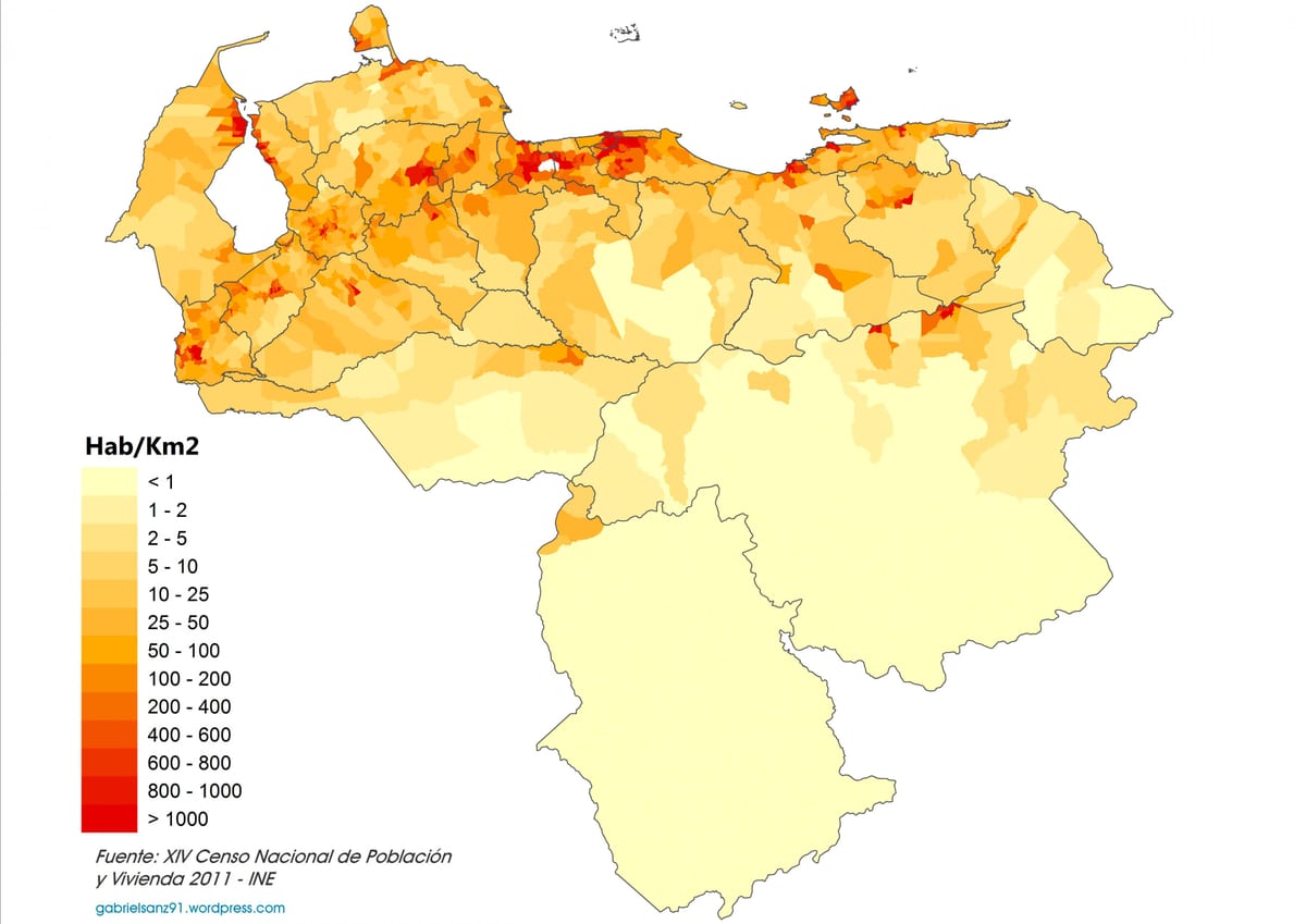 Venezuela kartu gustoće stanovništva 